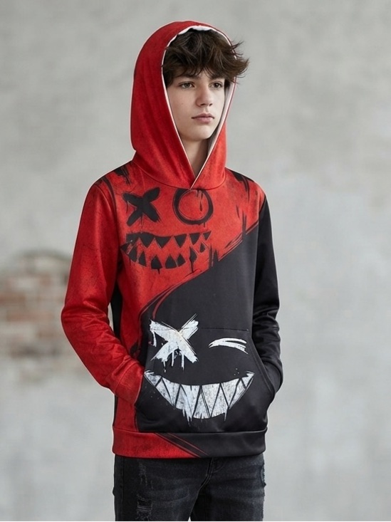 Other - Youth Large Graphic Hoodie Large Black Red Grunge Streetwear Edgy Aesthetic